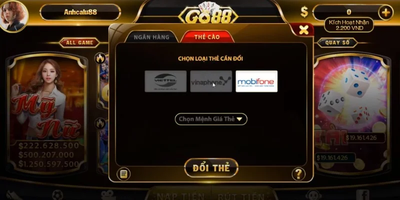 Hướng dẫn rút tiền Go88 bằng thẻ cào