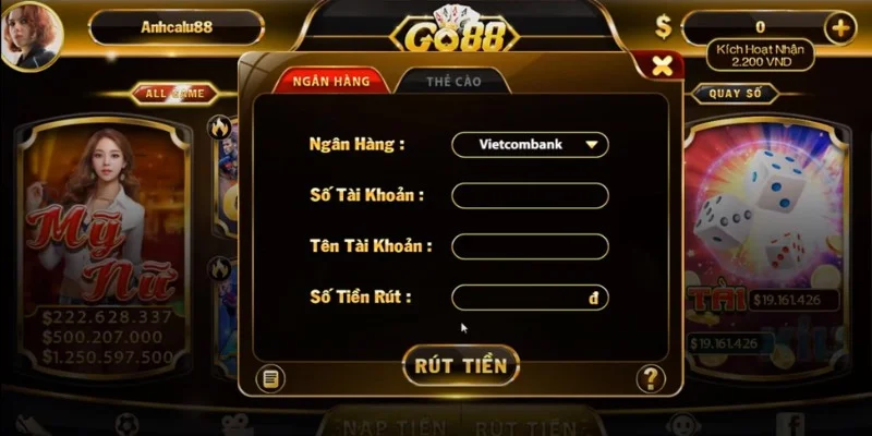 Hướng dẫn rút tiền Go88 về ngân hàng