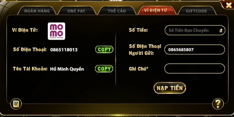 Nạp tiền Go88 tài xỉu qua ví điện tử Momo